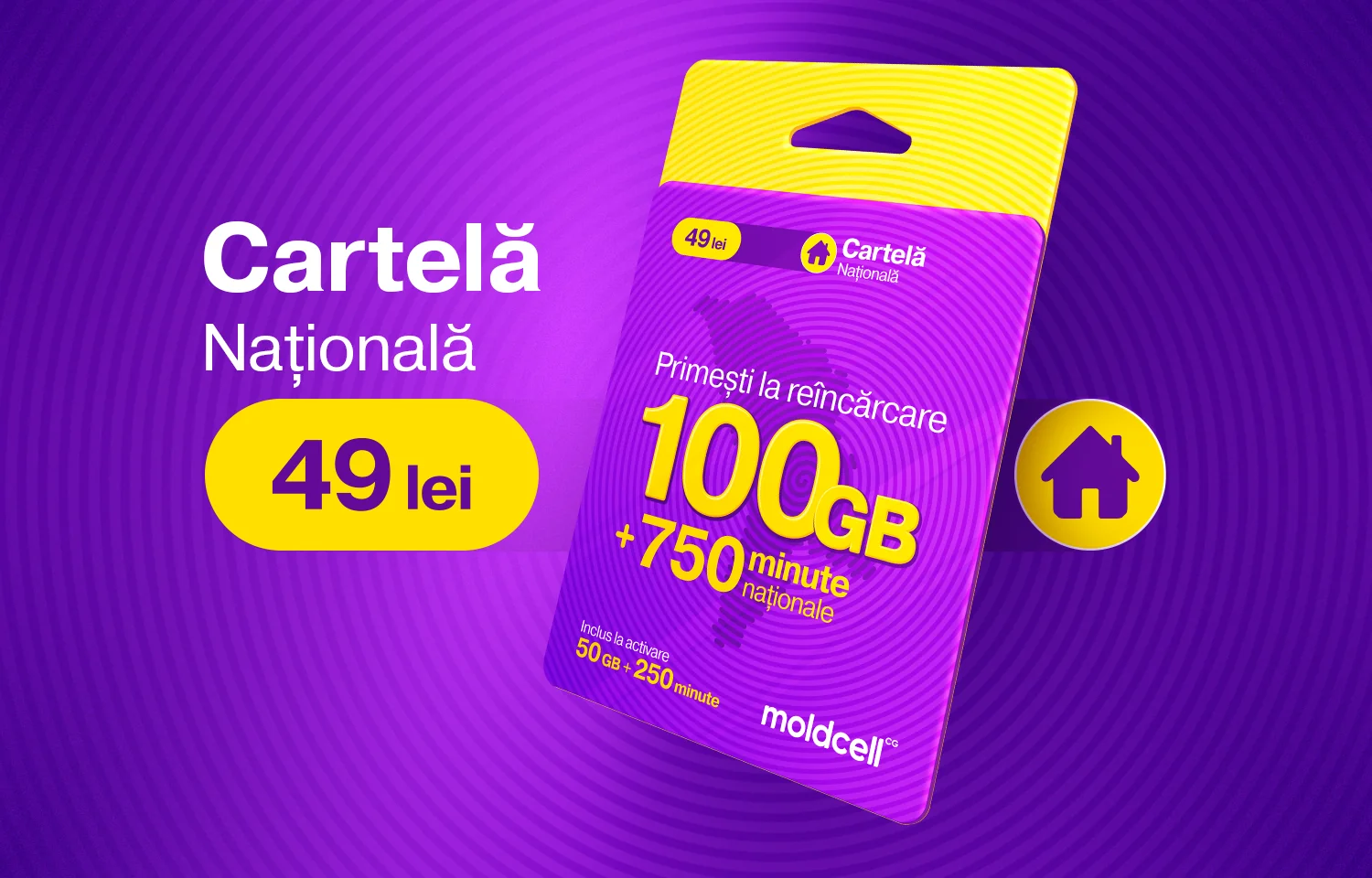 Bonus 100 GB și 750 de minute naționale la reîncărcare