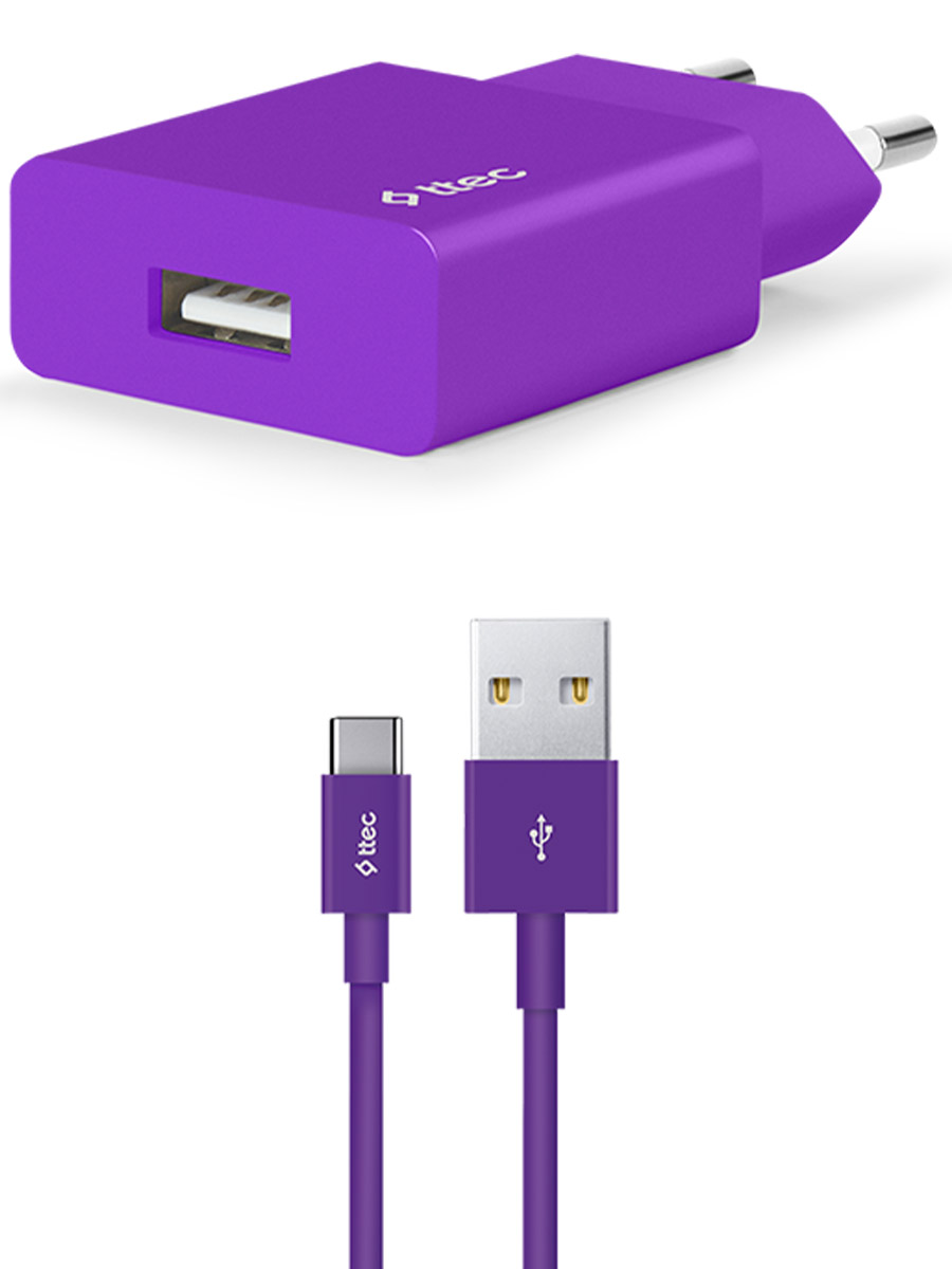 Încărcător rețea cu cablu ttec 2.1A TypeC Purple - Foto #1