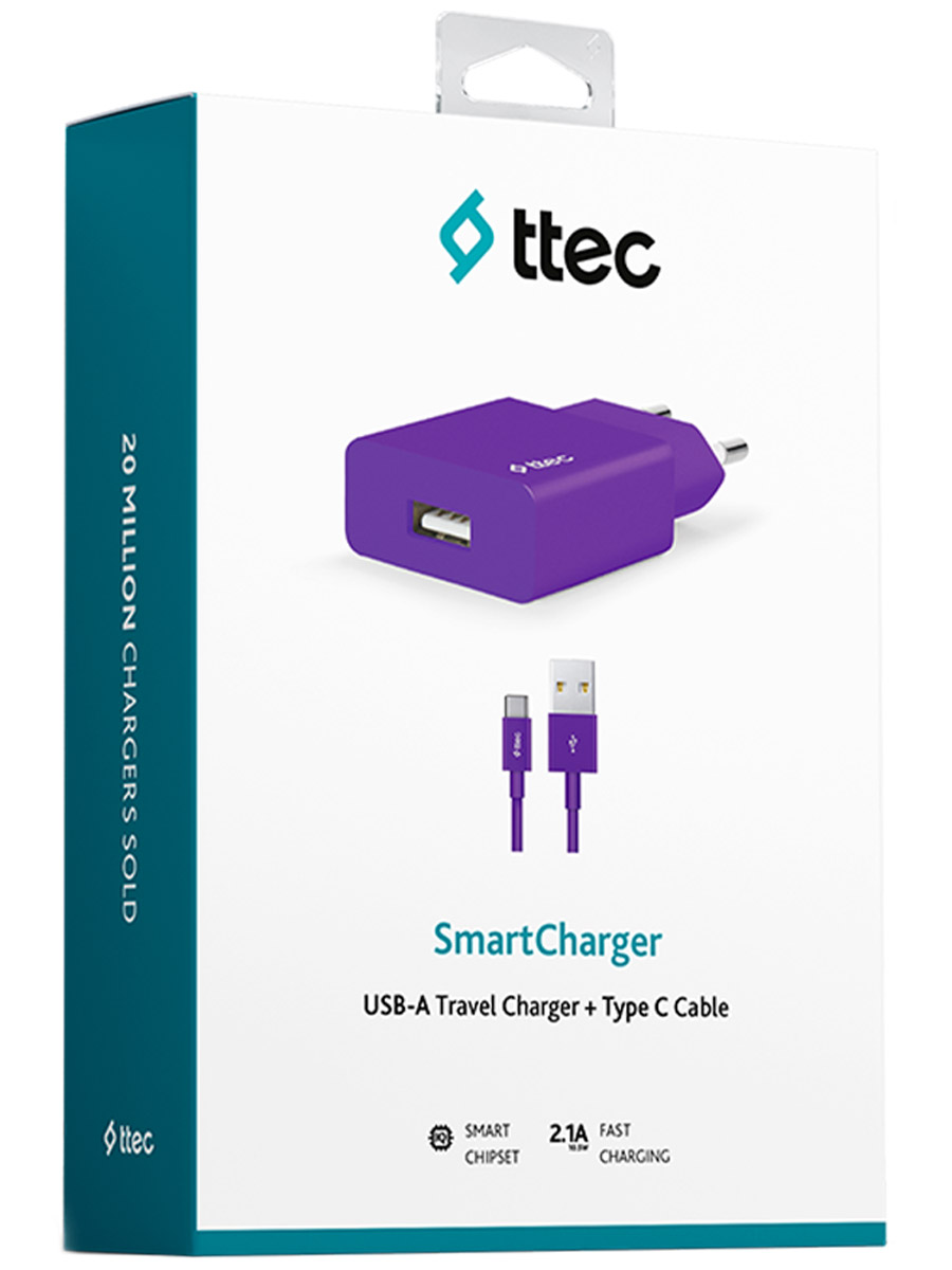 Încărcător rețea cu cablu ttec 2.1A TypeC Purple - Foto #3