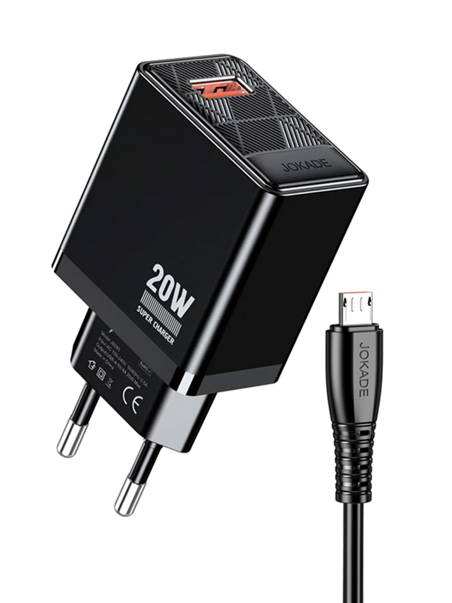 Încărcător rețea cu cablu Jokade USB Type-A to MicroUSB 20W Black - Foto