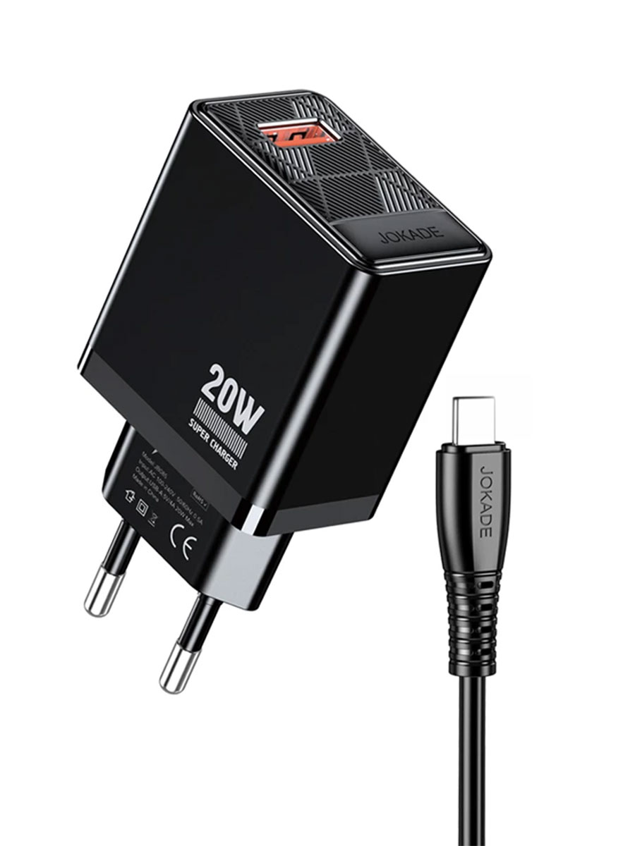 Încărcător rețea cu cablu Jokade USB Type-A to USB Type-C 20W Black - Foto #1