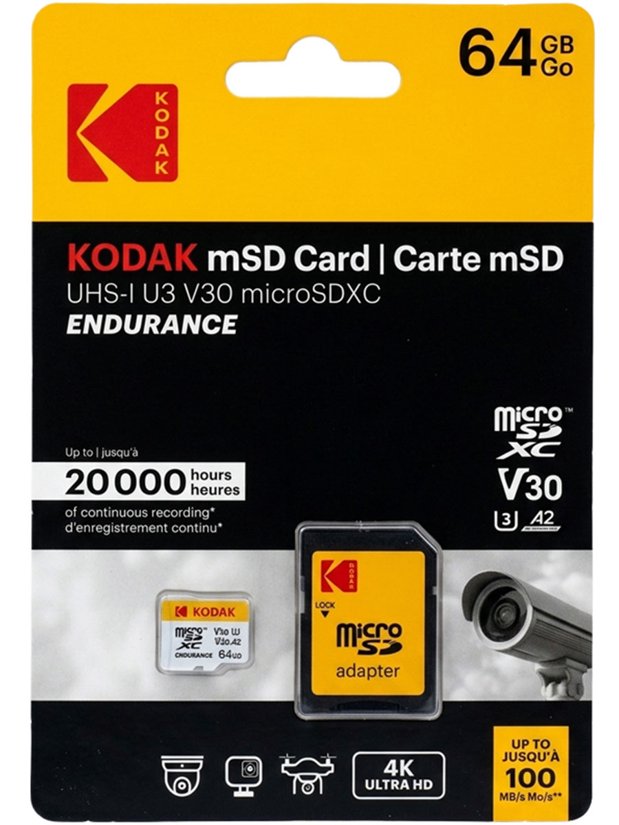 Card de memorie Kodak microSDXC 64GB UHS-I U3 V30 A2 Endurance - Foto #1